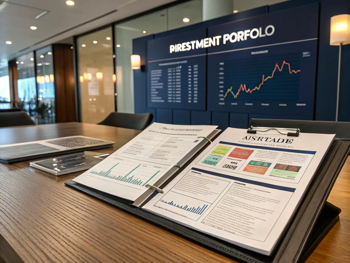 A diverse collection of assets, including stocks, bonds, and real estate, displayed in a visually appealing manner, representing diversified asset management.